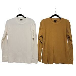 Longsleeve Thermal Tops Set of 2 VTG SunTee 2X Cotton Mustard Yellow Cream 564